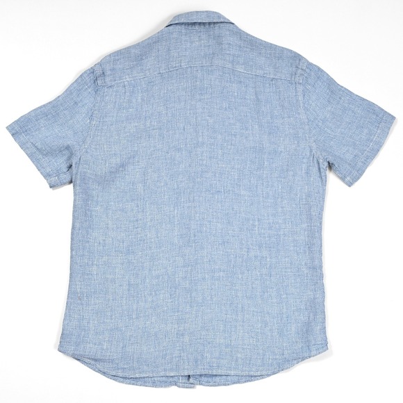 Faherty Shirt Mens Medium Blue Short Sleeve Button Up 100% Linen Beach Resort - Picture 8 of 10